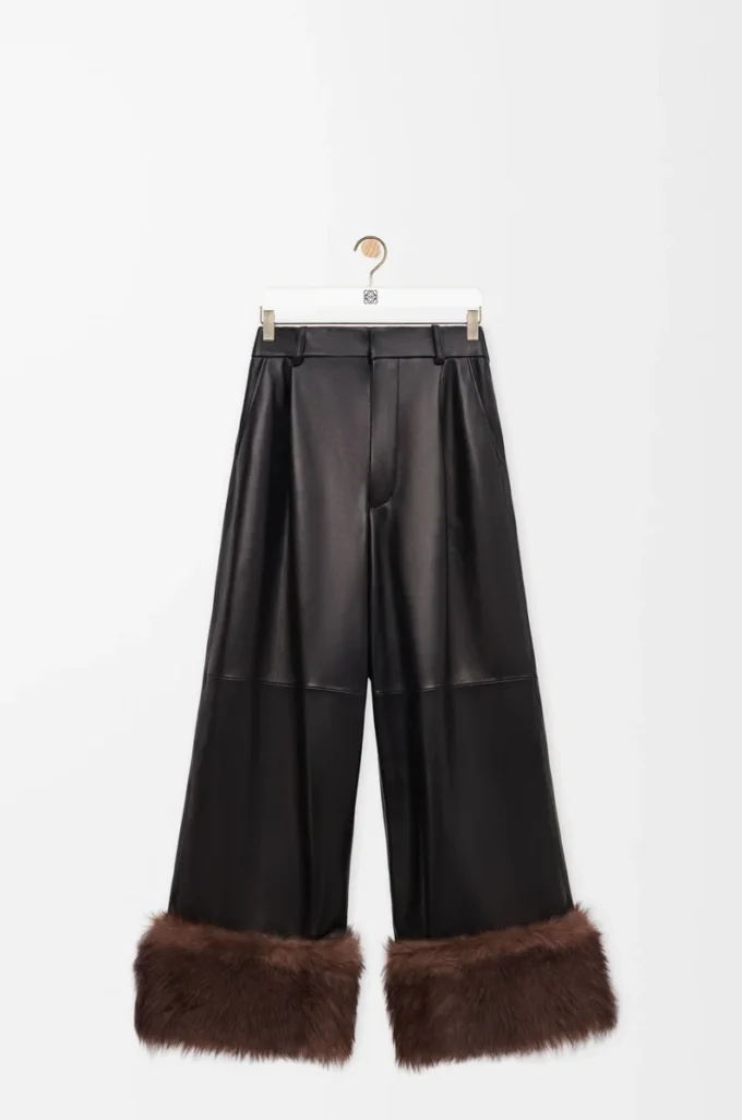 Hose mit Umschlag aus Nappa-Lammleder Schwarz