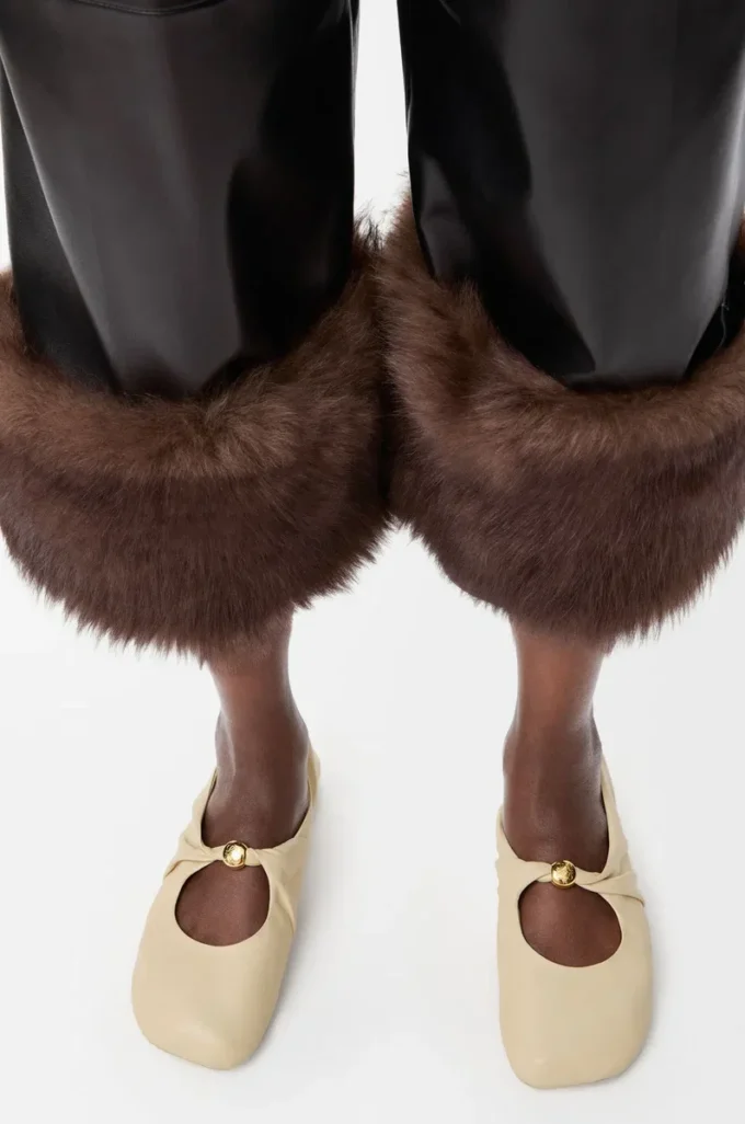 Hose mit Umschlag aus Nappa-Lammleder Schwarz