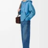Hybrid-Hoodie aus Baumwolle und Nappa-Lammleder Blau