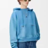Hybrid-Hoodie aus Baumwolle und Nappa-Lammleder Blau