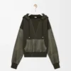Hybrid-Hoodie aus Baumwolle und Nappa-Lammleder Khaki Green