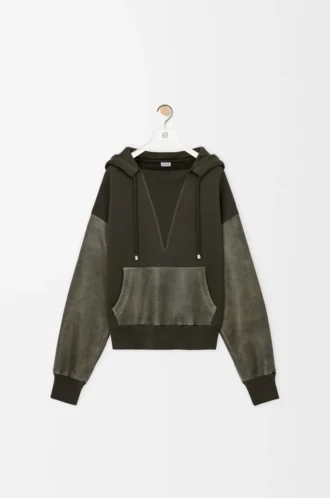 Hybrid-Hoodie aus Baumwolle und Nappa-Lammleder Khaki Green