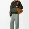 Hybrid-Hoodie aus Baumwolle und Nappa-Lammleder Khaki Green