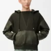Hybrid-Hoodie aus Baumwolle und Nappa-Lammleder Khaki Green