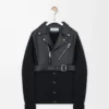 Hybrid-Strickjacke aus Nappalammleder und Wolle Schwarz/Schwarz