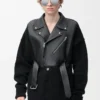 Hybrid-Strickjacke aus Nappalammleder und Wolle Schwarz/Schwarz