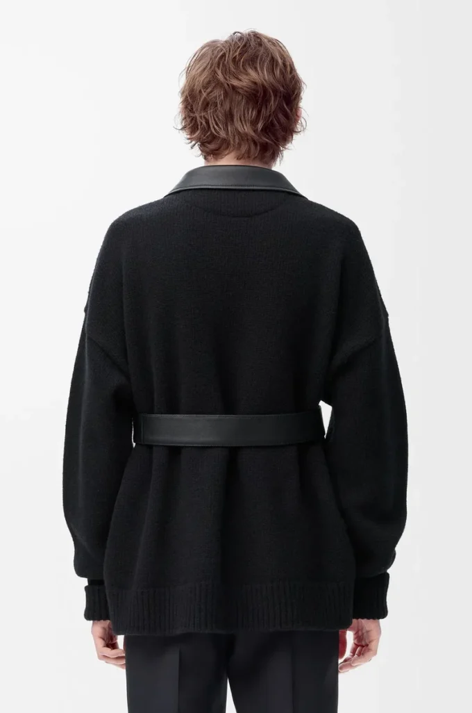 Hybrid-Strickjacke aus Nappalammleder und Wolle Schwarz/Schwarz