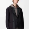 Hybridjacke aus Wolle Navy/Grau
