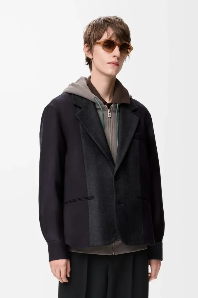 Hybridjacke aus Wolle Navy/Grau