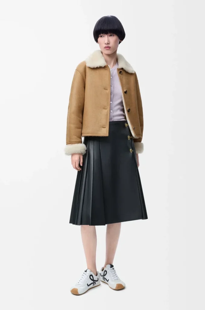 Jacke aus Lammfell in Camel