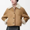Jacke aus Lammfell in Camel