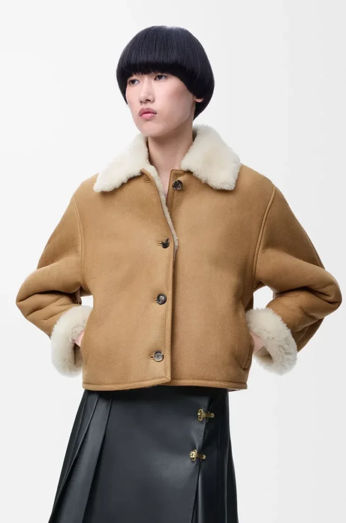 Jacke aus Lammfell in Camel