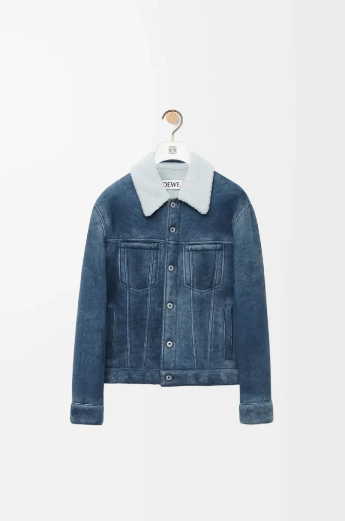 Jacke aus Lammfell Weiß/Indigoblau