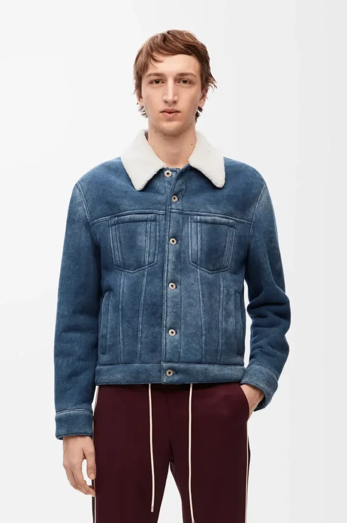 Jacke aus Lammfell Weiß/Indigoblau
