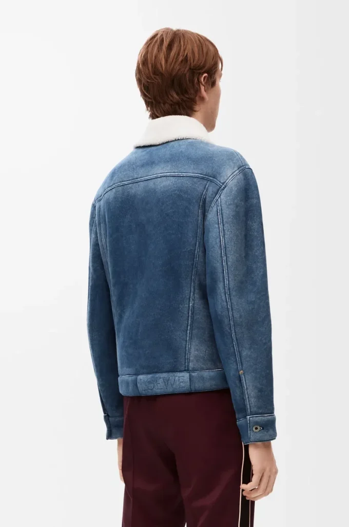 Jacke aus Lammfell Weiß/Indigoblau