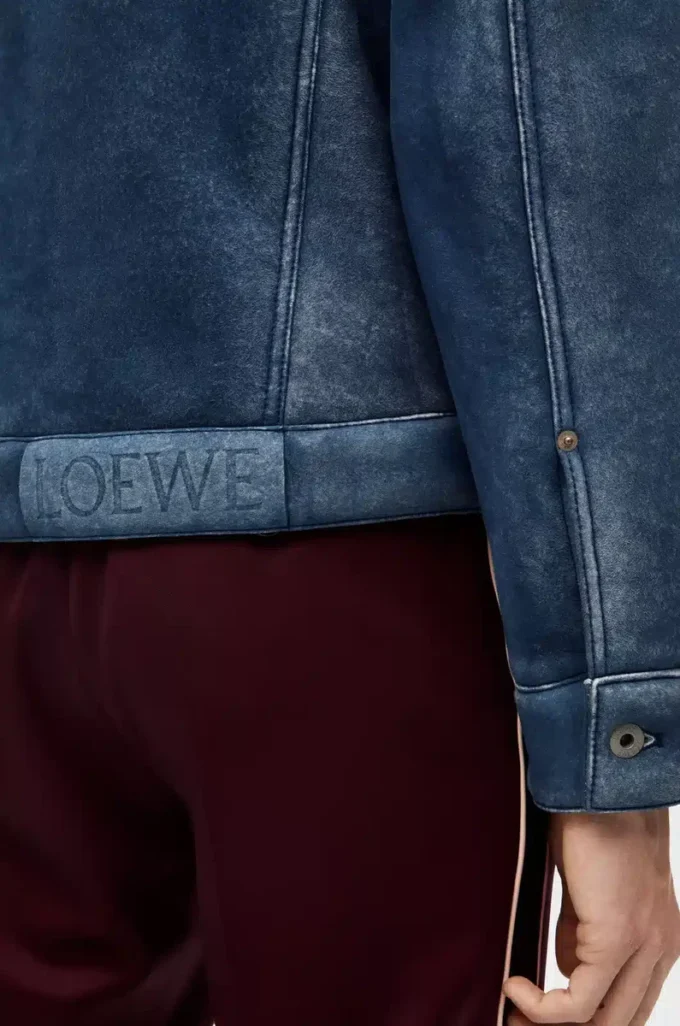 Jacke aus Lammfell Weiß/Indigoblau