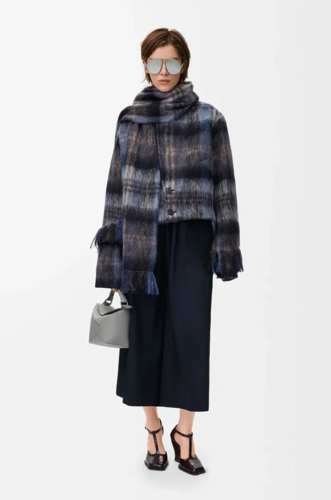 Jacke aus Mohair-Woll-Mischung Blau/Mehrfarbig