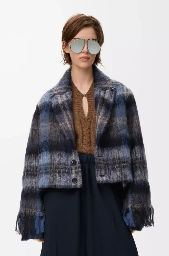 Jacke aus Mohair-Woll-Mischung Blau/Mehrfarbig