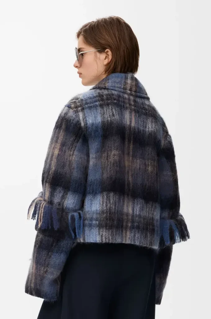 Jacke aus Mohair-Woll-Mischung Blau/Mehrfarbig