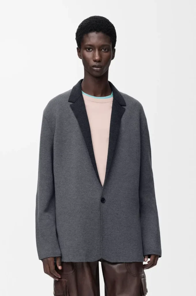 Jacke aus Wolle in Grau meliert