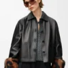 Jacke mit Umschlag aus Nappalammleder Schwarz
