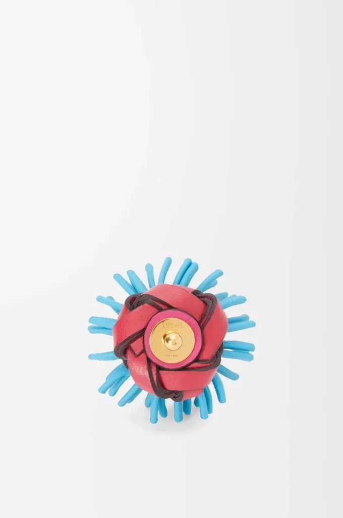Kaktus-Ohrstecker aus klassischem Kalbsleder Rosa/Blau