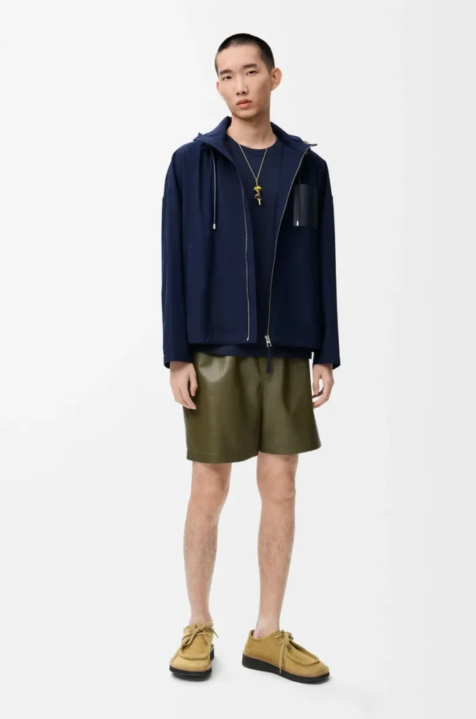 Kapuzenjacke aus Baumwolle in Navy/Beige