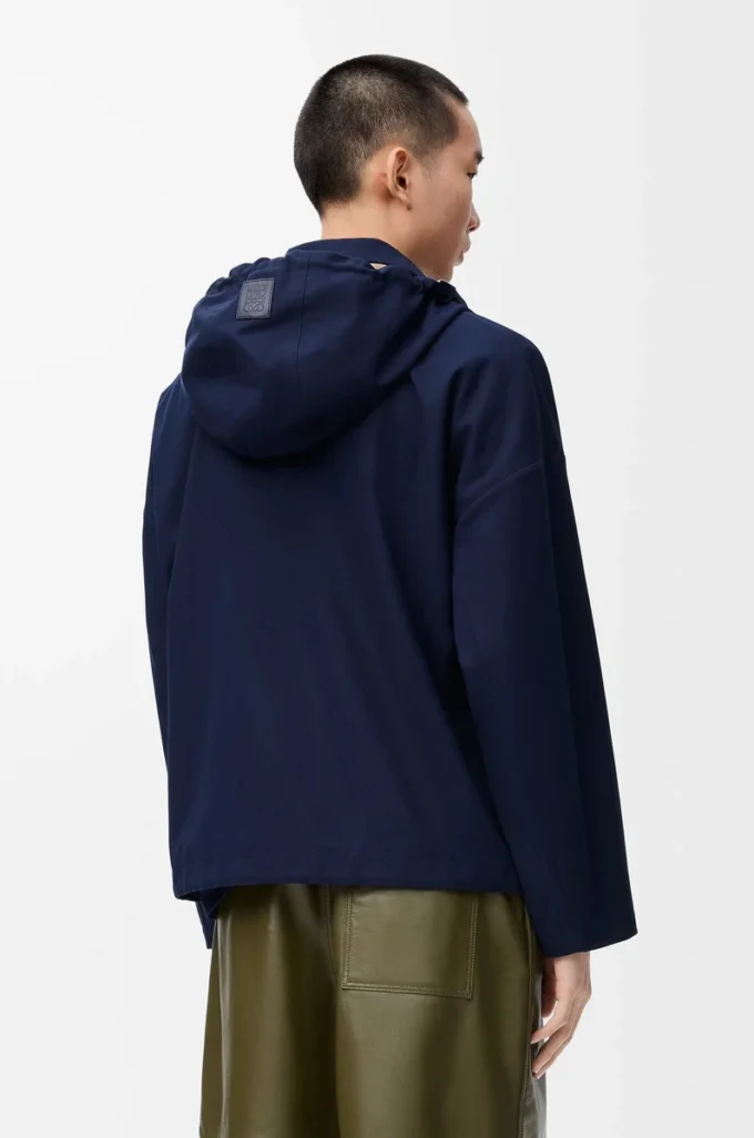 Kapuzenjacke aus Baumwolle in Navy/Beige