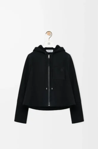 Kapuzenjacke aus Lammfell Schwarz