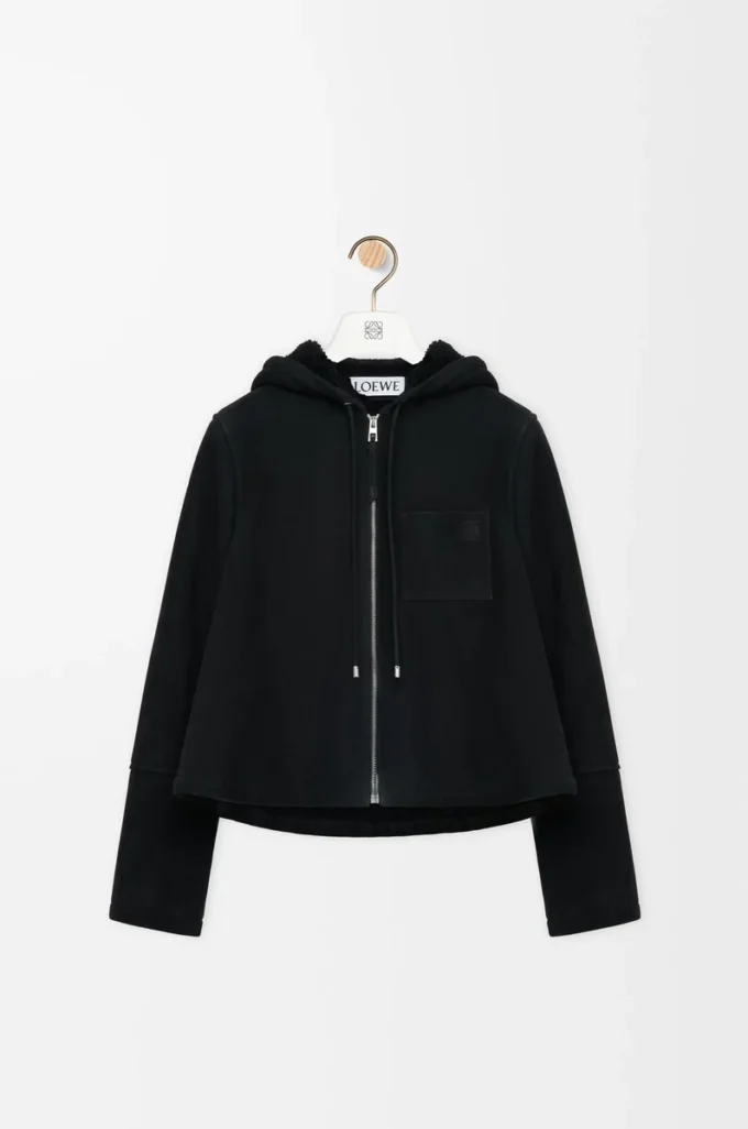 Kapuzenjacke aus Lammfell Schwarz