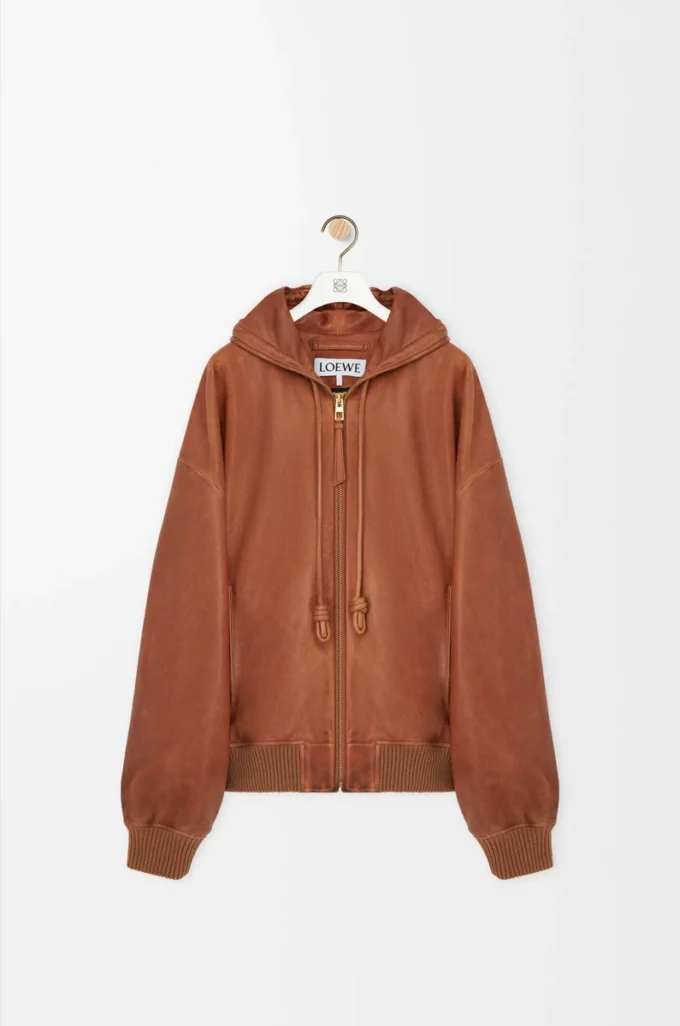 Kapuzenjacke aus Nappa-Lammleder Tan