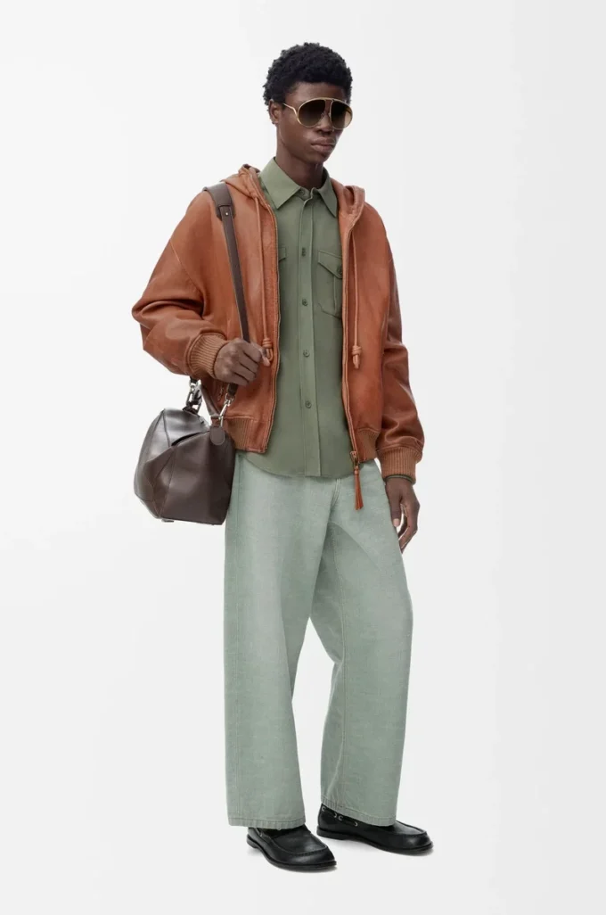 Kapuzenjacke aus Nappa-Lammleder Tan