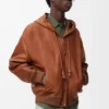 Kapuzenjacke aus Nappa-Lammleder Tan
