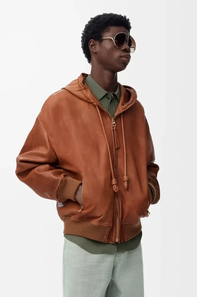 Kapuzenjacke aus Nappa-Lammleder Tan