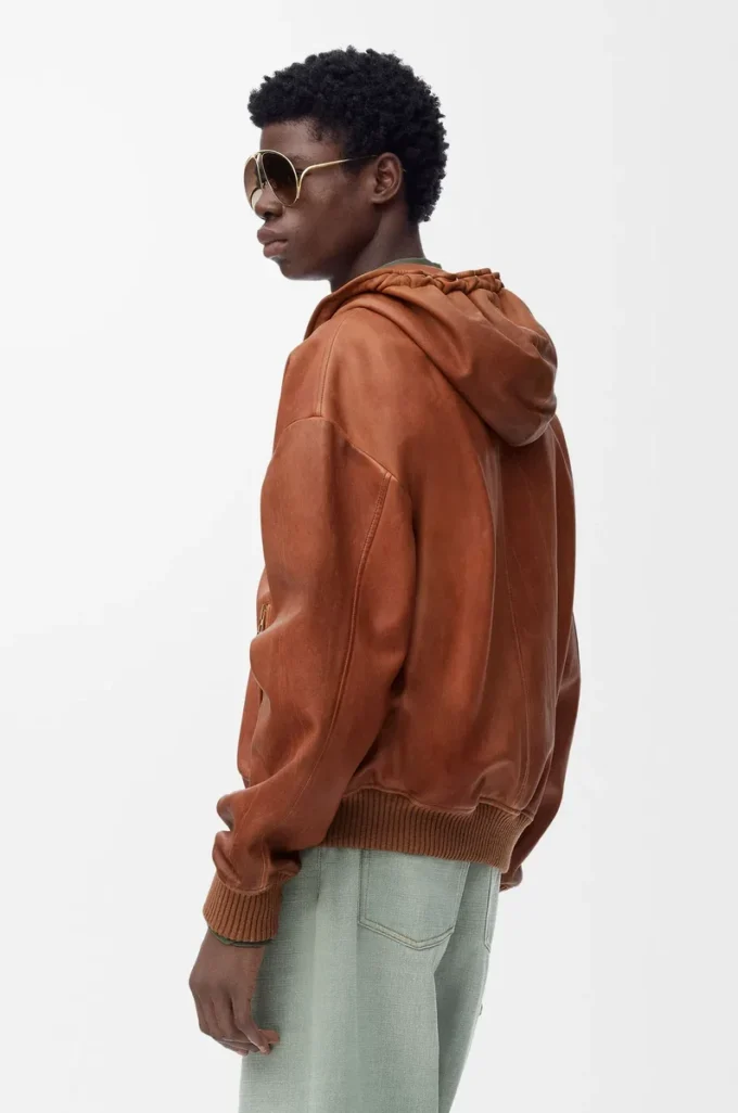 Kapuzenjacke aus Nappa-Lammleder Tan