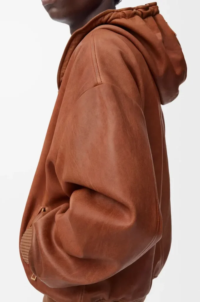 Kapuzenjacke aus Nappa-Lammleder Tan