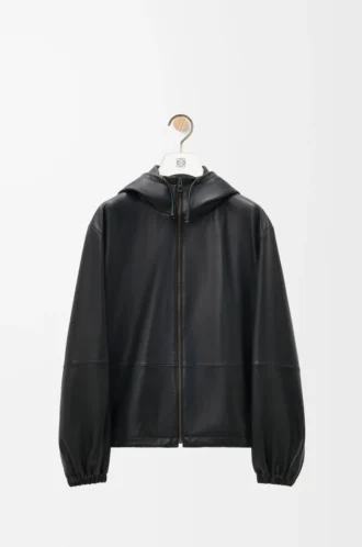 Kapuzenjacke aus Nappalammleder Schwarz