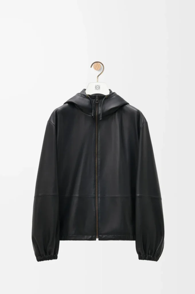 Kapuzenjacke aus Nappalammleder Schwarz