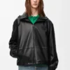 Kapuzenjacke aus Nappalammleder Schwarz