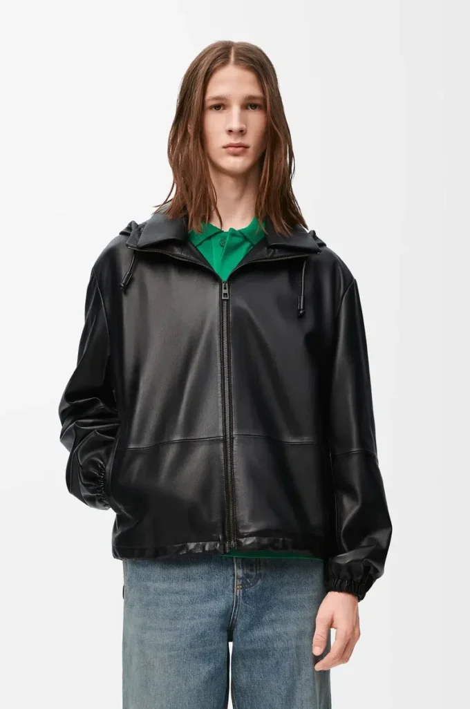 Kapuzenjacke aus Nappalammleder Schwarz