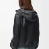Kapuzenjacke aus Nappalammleder Schwarz