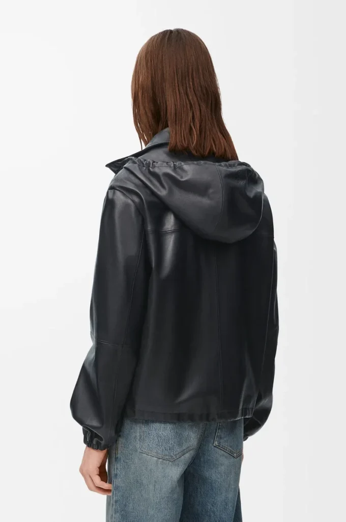 Kapuzenjacke aus Nappalammleder Schwarz