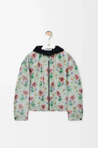 Kapuzenjacke aus Polyester und Seide Grün/Rot