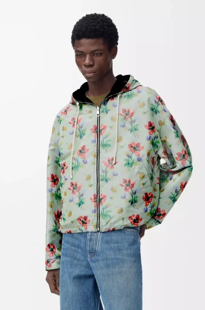 Kapuzenjacke aus Polyester und Seide Grün/Rot