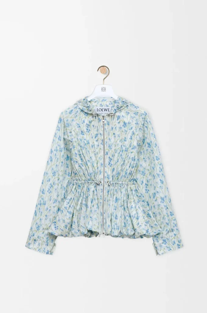Kapuzenjacke aus Seidenmisch-Taft Weiß/Blau