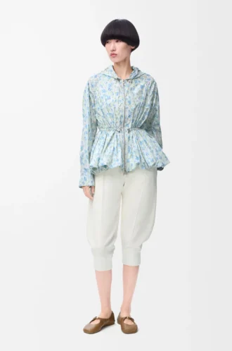 Kapuzenjacke aus Seidenmisch-Taft Weiß/Blau