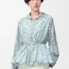 Kapuzenjacke aus Seidenmisch-Taft Weiß/Blau