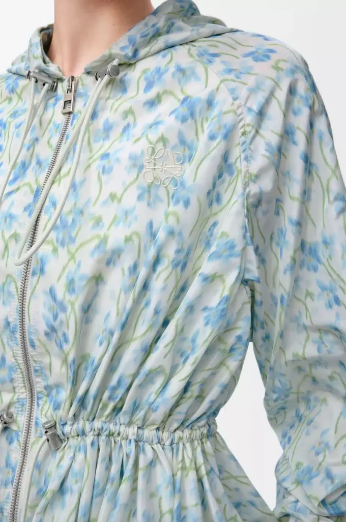 Kapuzenjacke aus Seidenmisch-Taft Weiß/Blau