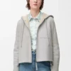 Kapuzenjacke aus Shearling in Hellgrau Melange