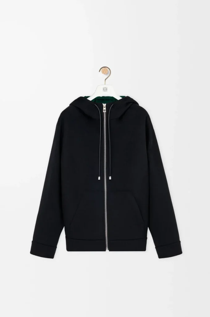Kapuzenjacke aus Wolle und Kaschmir Schwarz/Grün